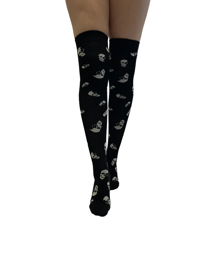 Overknee Socks, All Over Skulls