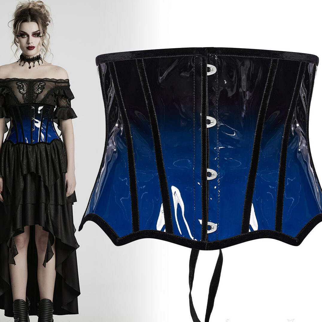Lack-Unterbrustcorsage, schwarz/blau