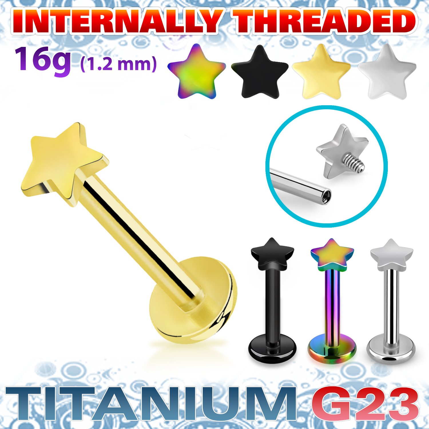 Titan Labret mit Innengewinde "Stern"