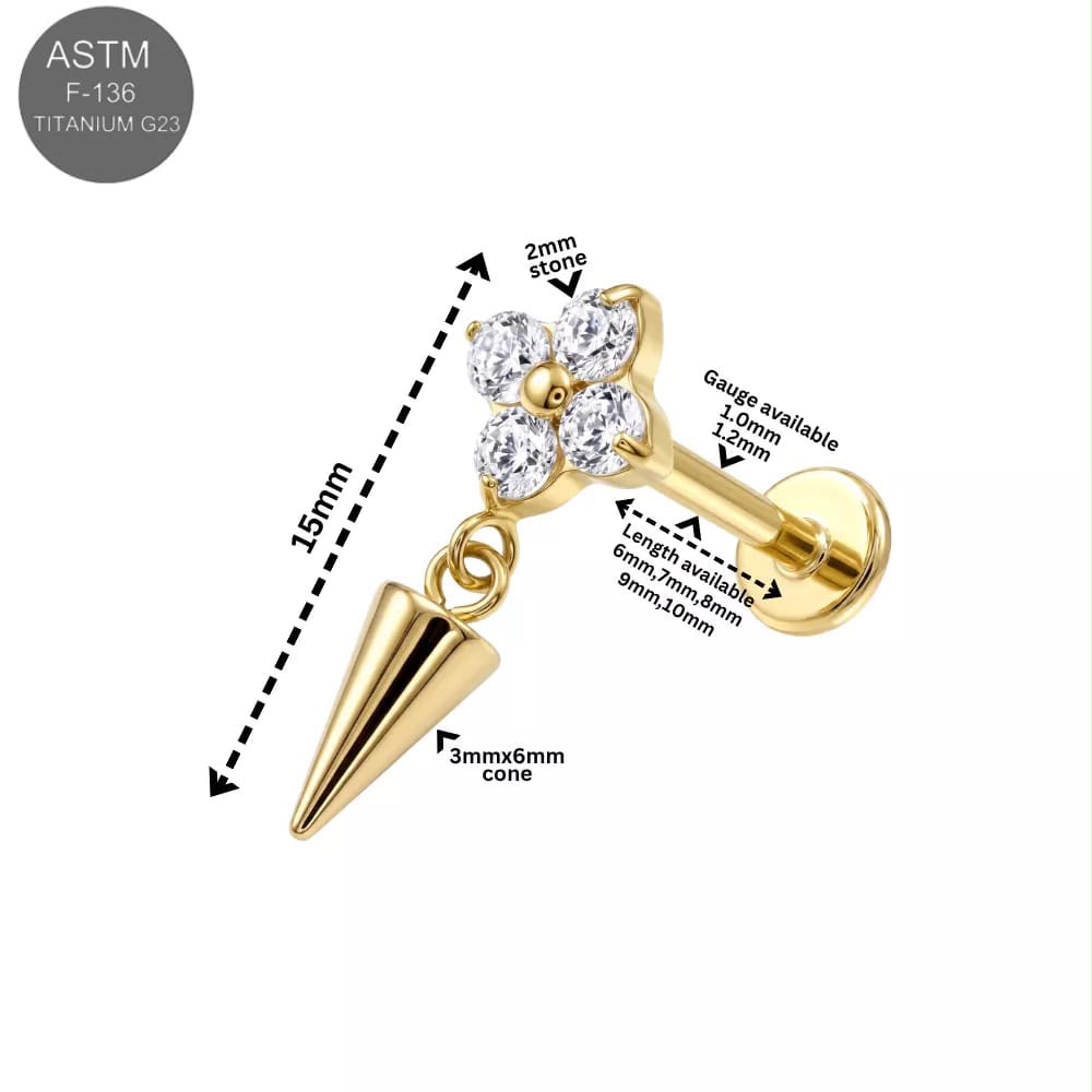 Piercingstecker "Kristallblume mit Anhänger", Titan – Bild 2