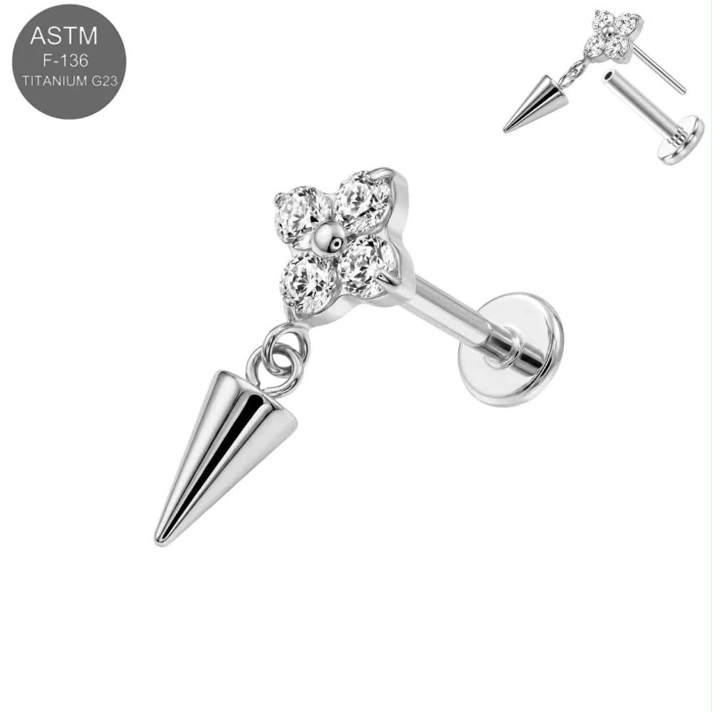 Piercingstecker "Kristallblume mit Anhänger", Titan – Bild 3