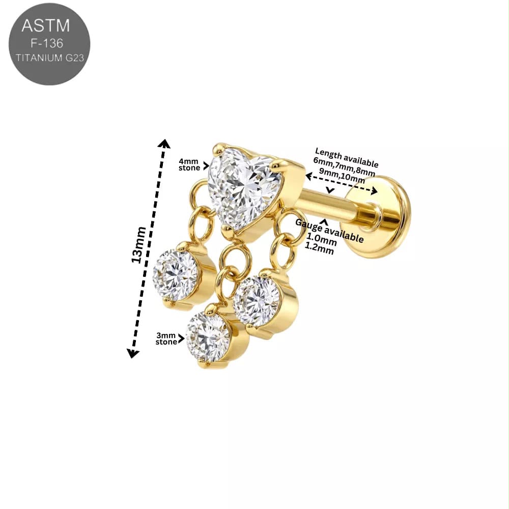 Piercingstecker "Kristallherz mit Anhänger", Titan – Bild 2