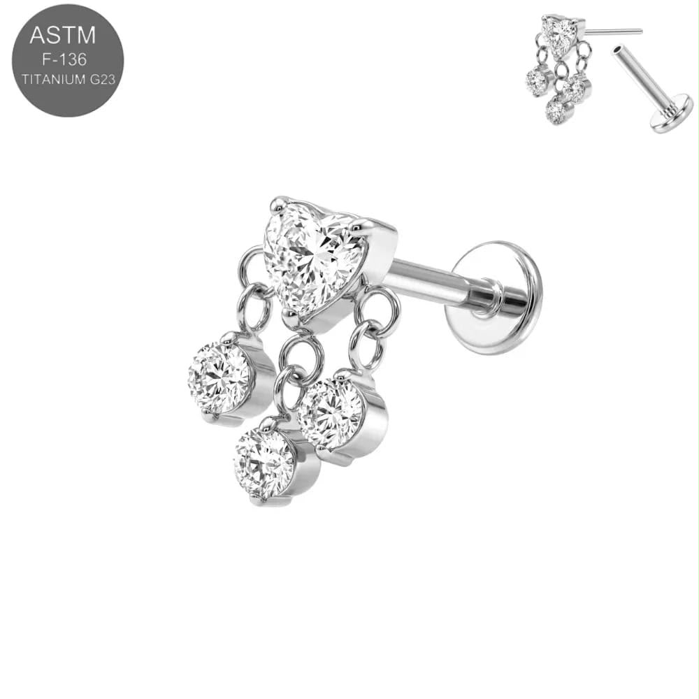Piercingstecker "Kristallherz mit Anhänger", Titan – Bild 3
