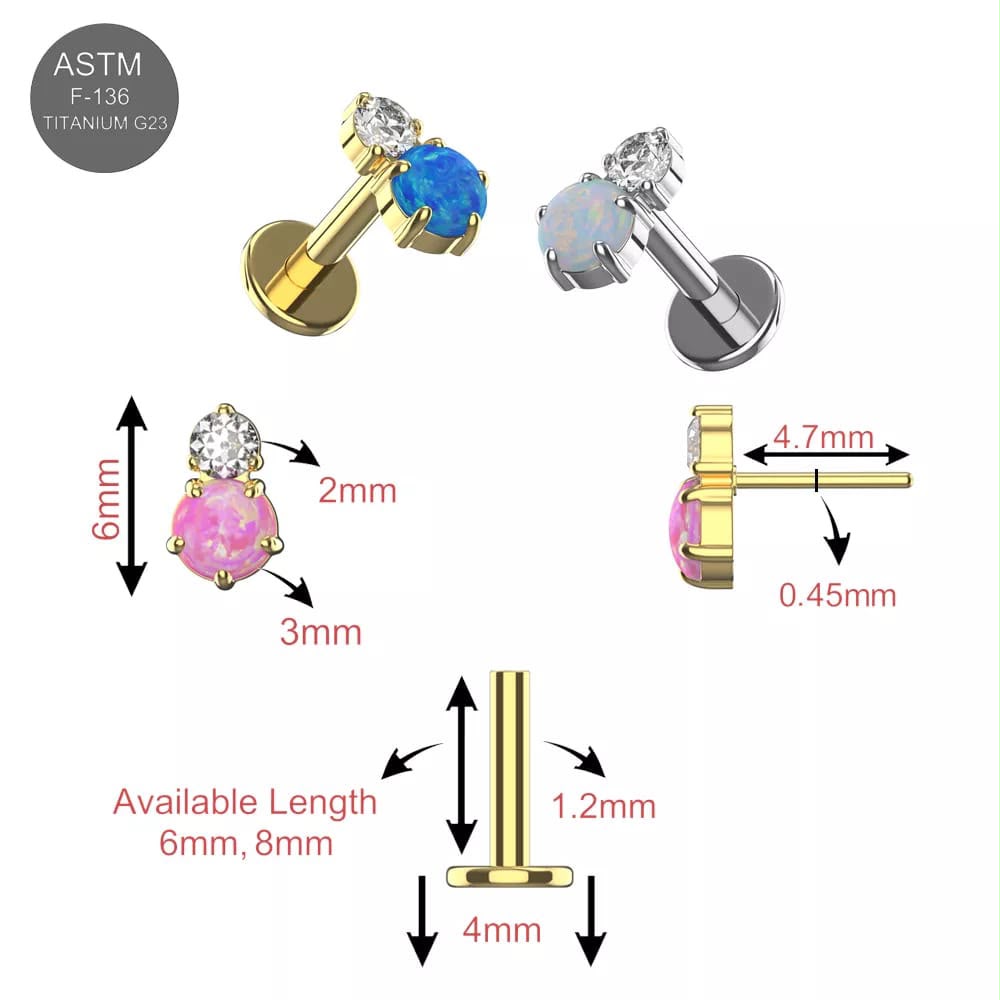 Piercingstecker "Opal", Titan – Bild 3