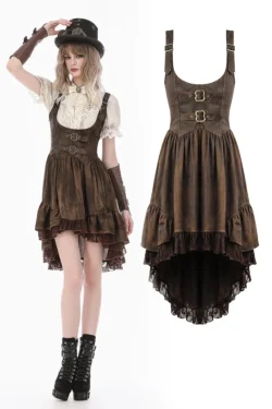 Steampunk Leather-Patchwork Minidress